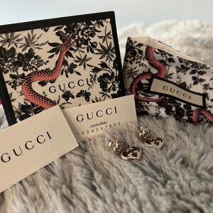 Gucci Love Britt Double Heart Drop Earrings, Sterling Silver – w/Box, Bag & Cert